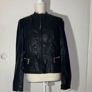 Therapy Black Faux Leather Jacket with Gold Accents Petite XL
